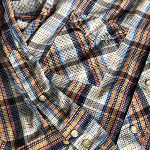 vintage pearl snap plaid western shirt 70s 80s - Picture 3 of 4